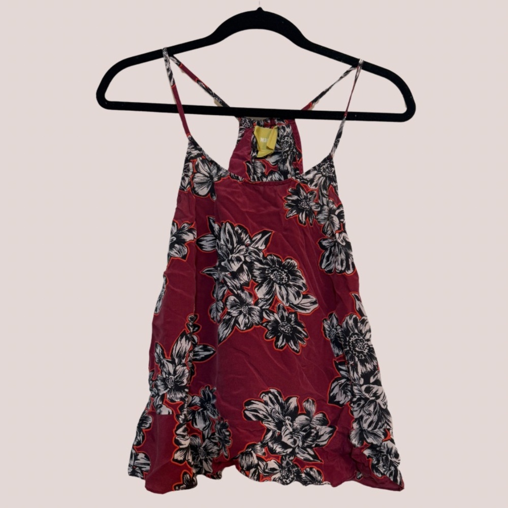 Anthropologie Maeve • Burgundy Floral Tank • 100% Silk •
